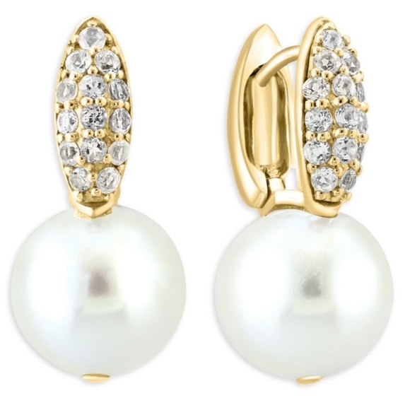 EFFY ENY Women's 14K Goldplated 925, Freshwater Pearl & White Topaz Drop Earring - Picture 1 of 5